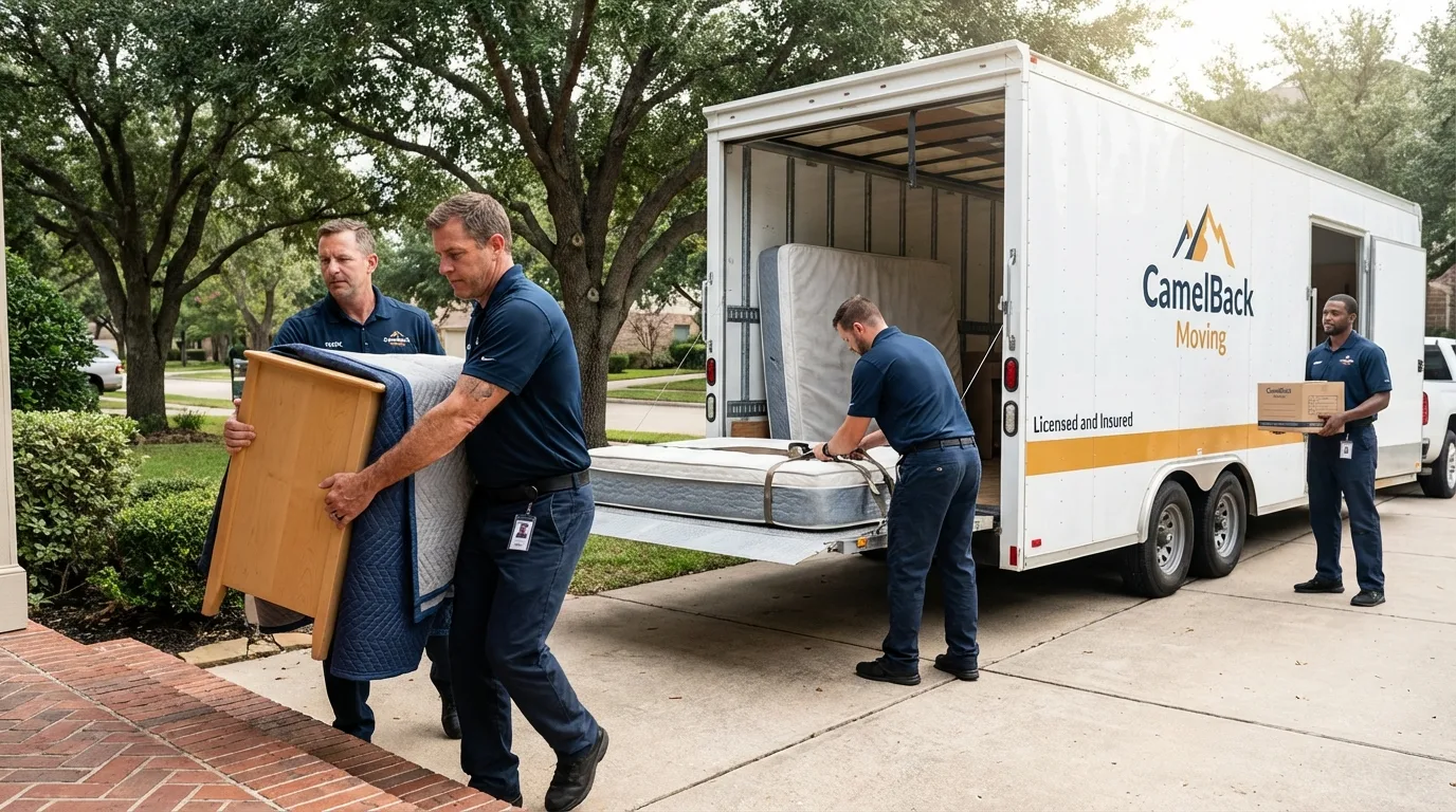 Crew loading residential truck for cross-state move from Stamford, CT