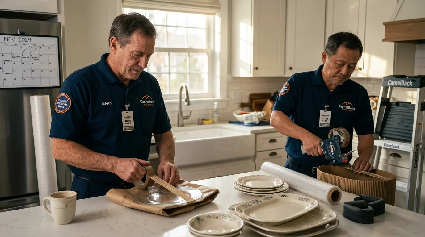 Professional crew packing kitchen dishware in Stamford, CT